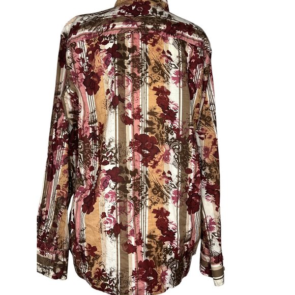 MBX Men's Casual Button Down Shirt Size Large Long Sleeve Collar Maroon Pink Flo - Picture 5 of 16